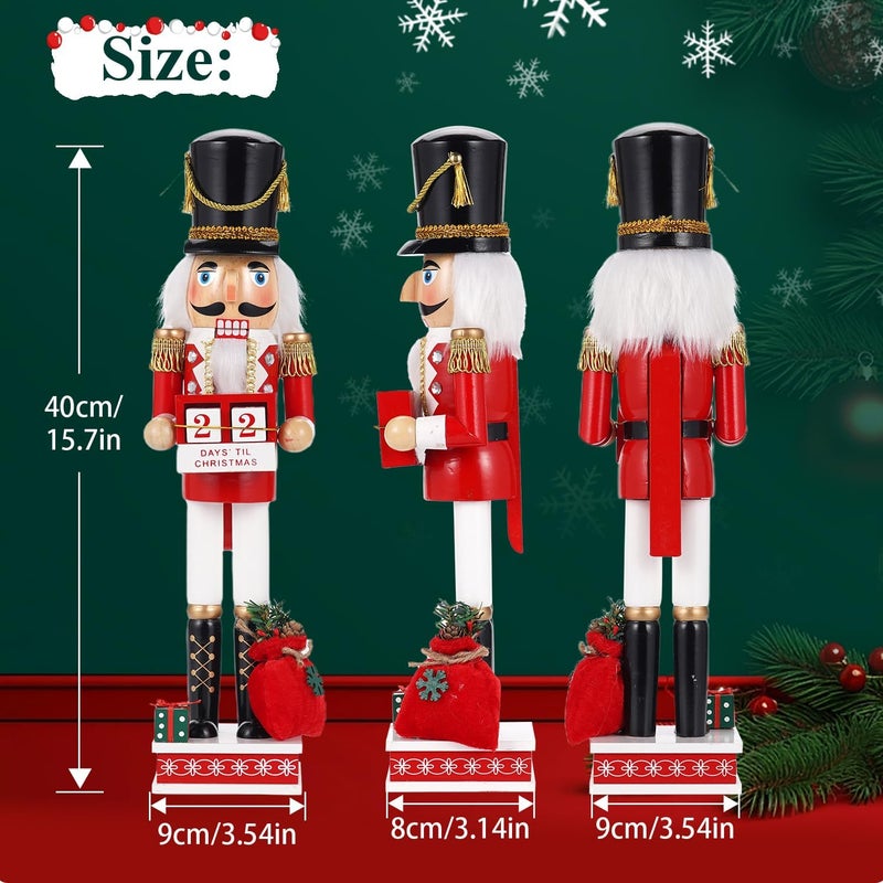 Tpudn Store Christmas Decorations Nutcracker,16 inch Wooden Traditional Nutcracker,Festive Collectible Christmas Ornament Party Tabletop Thanksgiving Decor(Countdown Calendar - Image 1